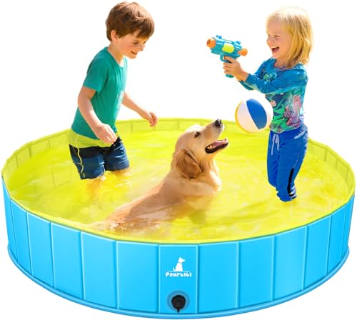 Pourbibi Hundepool fur Große Hunde Faltbare Hund Schwimmbecken Hundebadewanne rutschfest Dog Pool Planschbecken für Kinder und Hunde 120 x 30 cm