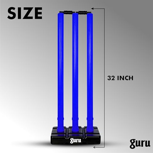 Image of Guru Cricket Wicket Set, Heavy Plastic Cricket Stumps Set - 3 Stumps + 2 Bails + 1 Base Stand