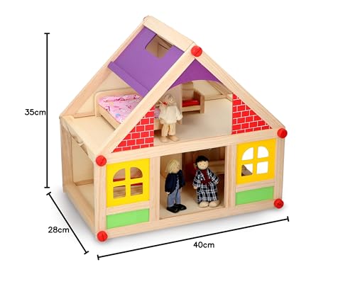 Marionette Wooden Toys – Casa Delle Bambole In Legno Con Mobili E Bambole – 11 Pezzi - 10