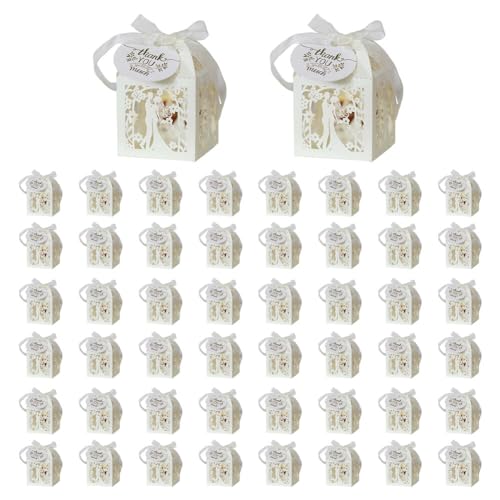 Caja de regalo para bodas con cintas, 50 unidades, cajas de papel para caramelos, cajas de caramelos, cajas de caramelos, cajas de regalo para dulces, bombones, pequeños regalos de joyería