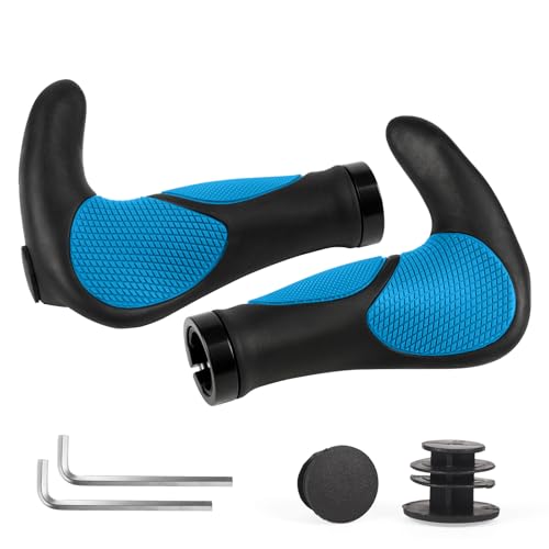 ROGTYO Ergonomiczne uchwyty rowerowe, antypoślizgowe, gumowe uchwyty na kierownicę, 22 mm, do MTB, BMX, roweru elektrycznego, składanego, hulajnogi (niebieski)