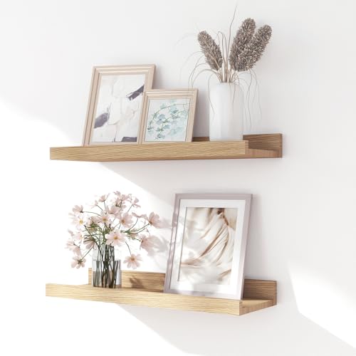 Image of Oak Floating Shelves for Wall Decor, 14 in Shelf with Lip Set of 2