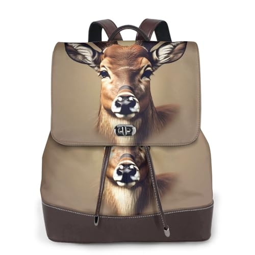 Sac à dos ordinateur portable en cuir noir imprimé cerf unisexe pour campus et voyage