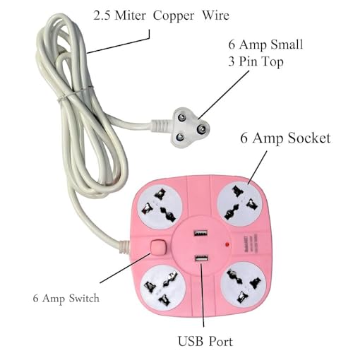 Image of 4 Socket Extension Board with 2 USB Ports | Surge Protector | Universal Compatibility | Heavy Duty Cable | Overload Protection.