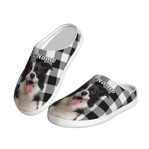 Custom Plaid Slippers Personalized Pet Photo Text for Dog Cat Mom Dad Non-Slip Fluffy Slippers Customized Women Men Comfy Warm Slippers for Christmas2
