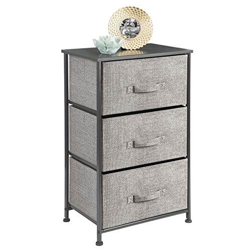 Mdesign Steel Top And Frame Storage Dresser Tower Unit With 3 Removable Fabric Drawers For Bedroom, Living Room, Or Bathroom - Holds Clothes, Accessories, Lido Collection - Black/Graphite Gray #TOP2