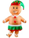 Wabolay Inflatable Elf Gingerbread Man Costume Adult Christmas Blow Up Costumes for Men Women Full Body Xmas Holiday Outfit Funny Cute Halloween Cosplay Party Blowups Suit