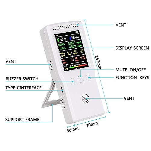 YBW MUGORO 9-in-1 Air Quality Monitor Indoor,Portable PM2.5,PM10,AQI,CO2,CO,TVOC,HCHO,Humidity & Temperature Detector,Real Time Monitoring,Large Display with Voice Alert,Home Air Test Kits - Thumbnail 5