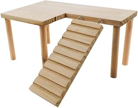Hamster Play Wooden Platform with Ladder Small Animal Standing Wood Platform for Guinea Pigs Chinchillas Gerbils Hamster Wooden Platform