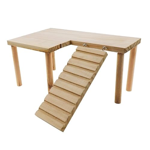 Meprotal Hamster Play Wooden Platform with Ladder Small Animal Standing Wood Platform for Guinea Pigs Chinchillas Gerbils Hamster Wooden Platform