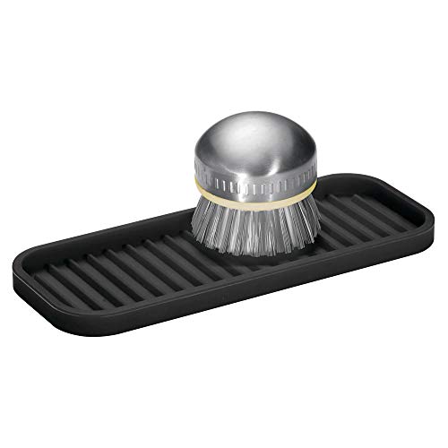 mDesign Silicone Kitchen Sink Storage Organizer Holder Tray for Sponges, Soaps, Scrubbers