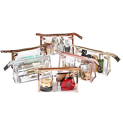 Sea Team 6-Pack Transparent Waterproof Cosmetic Bags With Zipper, Clear Vinyl Plastic Makeup Bags, Portable Travel Toiletry Pouch, Organizer, Pencil Case (Metallic, Small/8.9") #TOP1