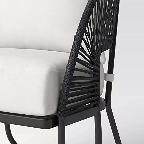 Image of DEVOKO Outdoor Rope Weaving 4 Piece Waterproof Patio Sofa Set with Cushioned Chair All Weather Furniture for Garden, Backyard, Pool, Porch (Black & White)
