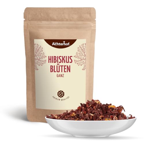 Hibiskusblüten ganz getrocknet 1000g | leicht säuerlich-fruchtiger Geschmack | essbare Hibiskus Blüte | süß-aromatischer Hibiskustee | ideal für Salate, Desserts, Kuchen, Joguhrts | vom Achterhof
