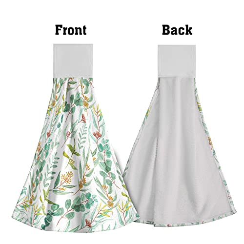 Floral Leaves Kitchen Hand Towels - Green Yellow Flowers Leaf Hanging Tie Towels With Loop & Hook Soft Botanical Plants Dishcloths For Bathroom Washroom Guestroom Hotel #TOP2