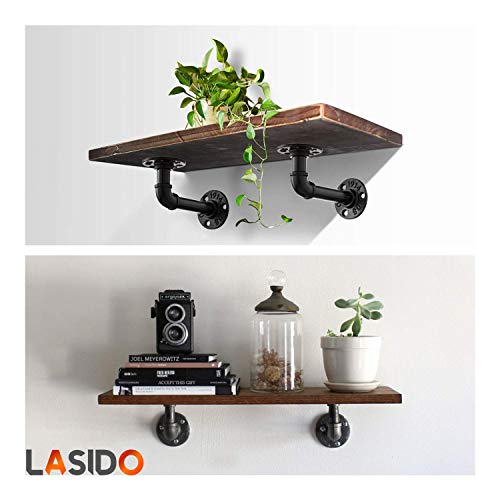 Pipe Bracket (6 Packs Black) For 6 8 10 12 14 Inches Board - Industrial Diy Pipe Shelf Bracket For Wood Floating Shelf Vintage Look - Rustic Pipe Decor Wall Mount With All Accessories Needed #TOP3