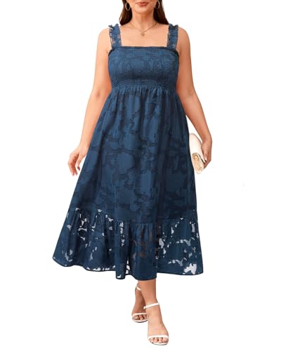 Image of Plus Size Summer Dress - Sun Boho Beach Casual Floral Spaghetti Strap Sleeveless Long Maxi Dresses