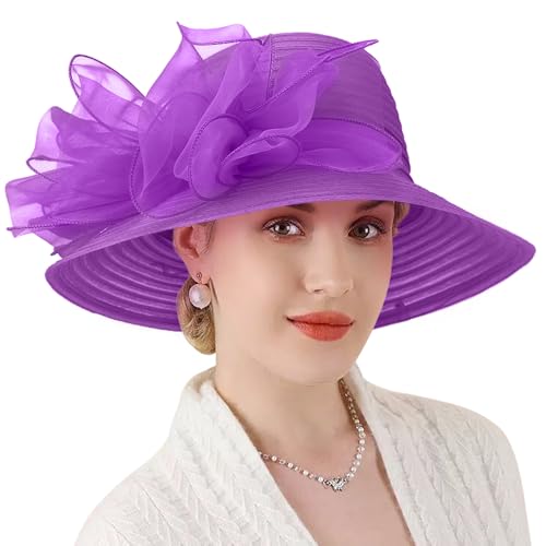 Image of DRESHOW Lady Derby Dress Church Bowler Cloche Hat Bowknot Organza Bridal Cap for Wedding
