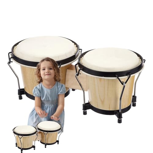 Wood Bongo Drums, Bongos für Kinder Holz | Handdrum -Set für Erwachsene | Bildungspercussionsinstrument für Anfänger von Profis, 6 Zoll und 7 Zoll Bongos