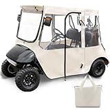 RIZINKART Golf Cart Enclosure Cover for Ezgo TXT 2 Seat 600D with 3 Door Zippers, Security Side Mirror Reserved, Waterproof Portable Transparent Storage Driving Rain Cover Short Roof