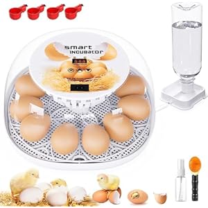 Incubators for Hatching Eggs, 12 Egg Incubator with Automatic Turning and Temperature Control, Automatic Water Adding, LED Egg Candler, for Hatching Chickens, Duck, Quail, Goose Eggs