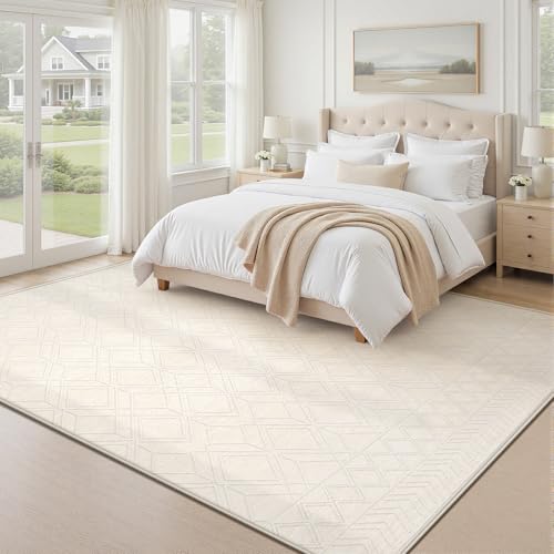 5x7 Area Rugs Washable Rug: Geometric Moroccan Farmhouse Rugs Large Living Room Rug Modern Neutral Soft Non-Slip Low Pile Printed Pattern Carpet for Bedroom Dining Room Nursery Office (Beige, 5'x7') — view 2