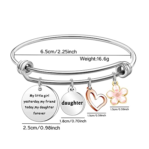 Aeora Daughter Bracelet Gift,Silver Pendant Bracelet Adjustable Jewelry My Little Girl Yesterday My Friend Today My Daughter Forever Daughter Gift From Mom Dad Dangle Bangle #TOP1