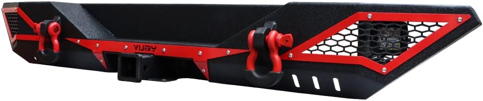 front and rear bumper upgraded textured black compatible with 2007-2018 jeep wrangler jk & jku w/winch plate & 2" hitch receiver & d-rings & led lights