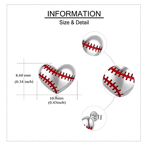 Baseball Softball Stud Earrings Sterling Silver Hypoallergenic Heart Stud Earrings Sport Lover Jewelry Gifts For Women Girls #TOP4