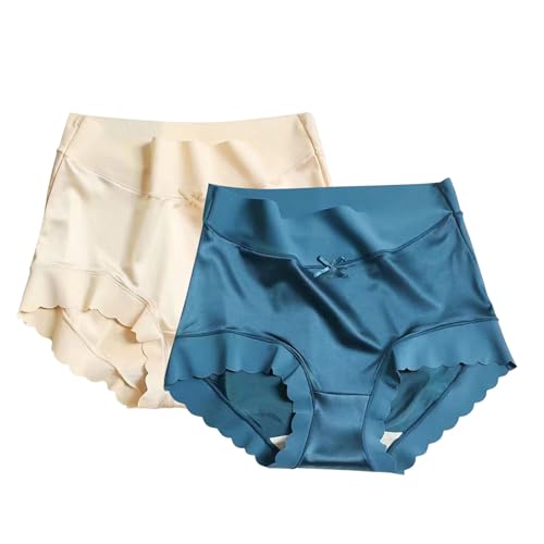 Bragas de Cintura Alta de satén de Seda de Hielo de satén Calidad para Mujer, Bragas Moldeadoras sin de Seda de Hielo de satén Combinacion Interior Mujer Pantalon Bragas Altas (Orange, XL)