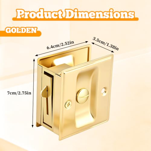 BORDSTRACT Cerradura para Puerta de Bolsillo de Acero Inoxidable Dorada con Perilla para Dormitorio | Compatible con puertas de 35-45mm de grosor, diseño empotrado para baño y dormitorio miniatura 2