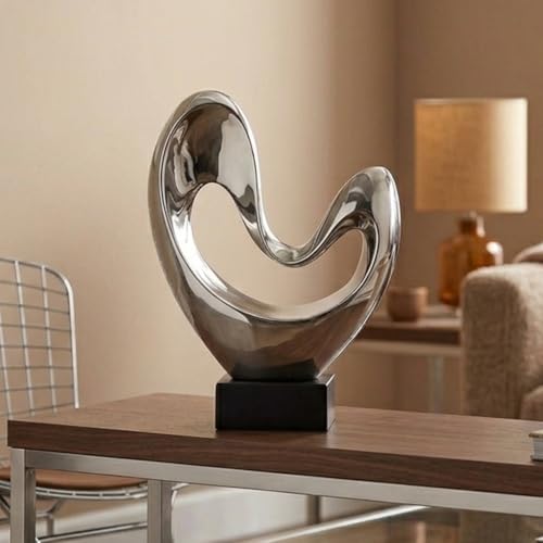 Escultura Decorativa Abstracta en Polystone Plata 10x5x14 pulg miniatura 3