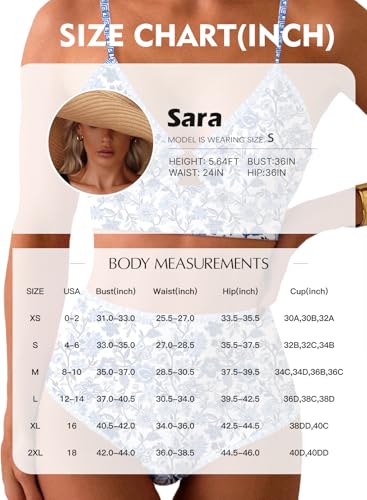 Herseas Women's High Waisted Bikini Sets O Ring Cutout Push Up Two Piece Swim Suits Stitch Floral Print Ladies Bathing Suit Slimming Beach Vacation Outfits 2026 Summer Small — view 6