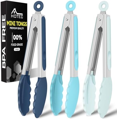 HOTEC Small Silicone Kitchen Tongs 7-Inch Mini Serving Tongs, Set...