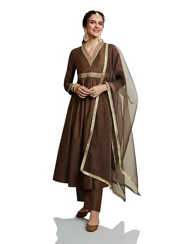 Image of Amazon Brand - Myx Women's Embroidered Anarkali Kurta Set with Organza Dupatta (Available in Plus Sizes)