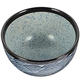 SEWACC Bol de Cerámica para Arroz Estilo Japonés Tazón Decorativo Blanco Diseño de Ondas Marinas Apto para Cocina y Comedor 1 Pieza Adecuado para Cereales y Ramen