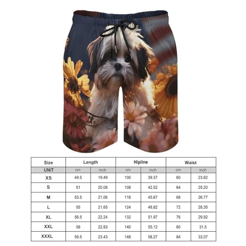 Mens Shorts Shih Tzu Dog and Flowers Men Swim Trunks Quick-Dry Beach Shorts with Drawstring Pocket Bathing Suit2