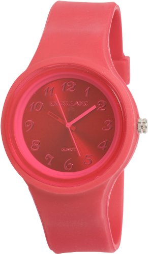 Montre-bracelet femmes Excellanc en silicone rouge écarlate et cadran rond robuste