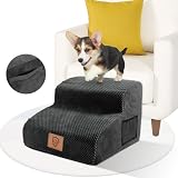 Zvonema Escalier pour Chien 2 Marches, Escaliers pour Animaux de Compagnie, Rampe pour Chien en Éponge Haute Densité à Housse en Tissu Imperméable & Lavable, Antidérapant, pour Canapé et Lit, Noir