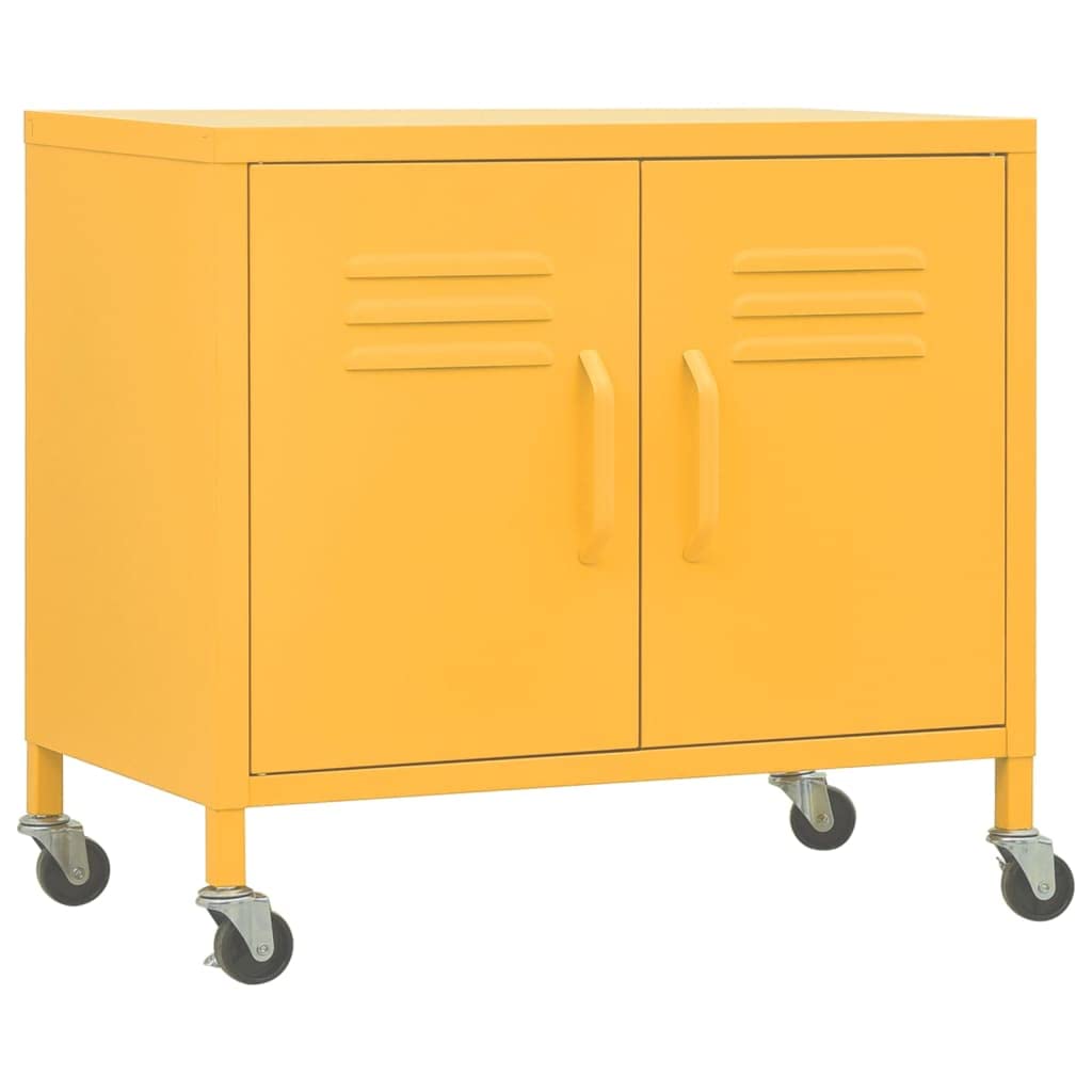 vidaXL 60x35x56 cm Mustard Yellow Steel Storage Cabinet with Adjustable Shelf, Industrial Design, Easy Mobility on Wheels, 70 kg Capacity