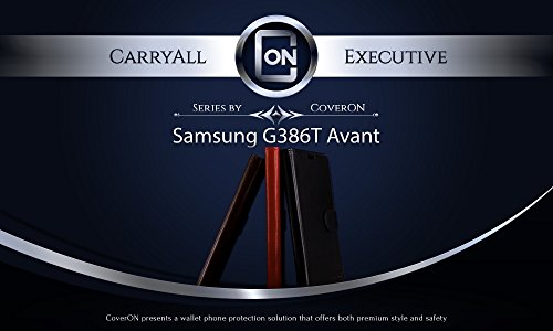 Coveron® For Samsung Galaxy Avant Wallet Case [Carryall Executive Series] Synthetic Leather Flip Credit Card Phone Cover (Red) Pouch & Clear Screen Protector #TOP3