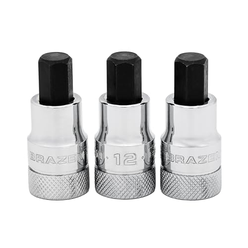 Image of BRAZEN 12mm Hex Bit Socket /Allen Driver Three Pack (1 /2 inch Drive, Short)