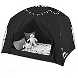 Bed Tents for Kids and Adult, Portable 100% Breathable and 93% Blackout Dream Play Tent, 3 Doors Big Privacy Space Sleeping Canopy for Indoor Floor or Twin Full Queen Sizes Bed (Black, Full)