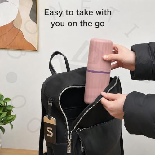 Image of QONETIC Travel Tooth Brush Holder for Bathroom Square Toothbrush Holder for Travel, Portable Toothbrush Case & Tooth Brush Cover Box Organizer for Traveling, Camping, & Business Trips (Peach)