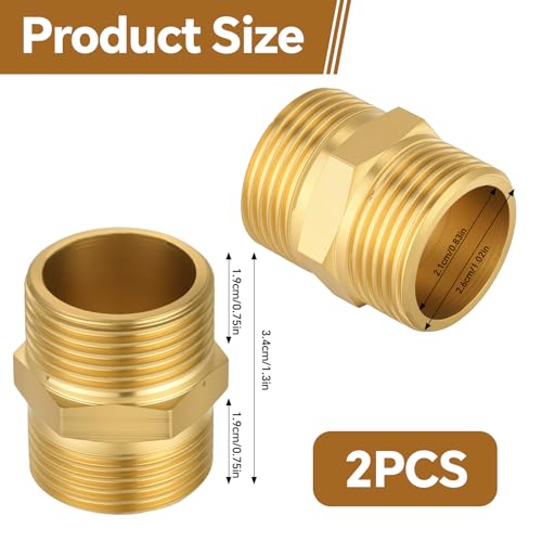 Doppelnippel 3/4 Zoll Messing Außengewindem, 2 Stück Doppelnippel(Ø 26mm) mit Sechskant Robust und, Fittings für Trinkwasser Geeignet Sanitär, Industrie, Gewerbe und Heimwerkerprojekte