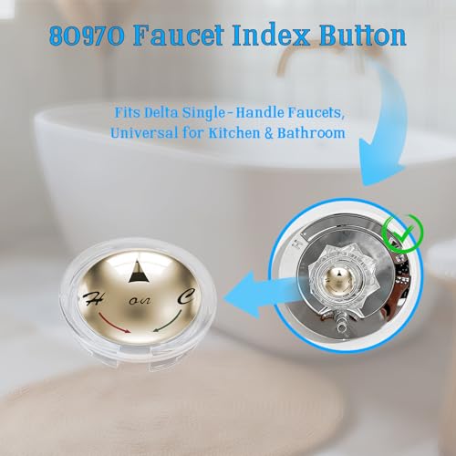 80970 Faucet Index Button Fits Delta Single-Handle Faucets Clear Hot/Cold Markings, Universal for Kitchen & Bathroom