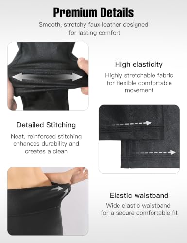 Image of Retro Gong Faux Leather Leggings for Women, Black High-Rise Pants