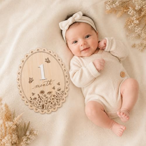 Baby Monthly Milestone Signs, Baby Monthly Milestone Girls, Wooden Double-Sided 1-12 Months Baby Signs with Changeable Numbers, Newborn Photography Props, Nursery Decor for Girls (QR7) by ALADAYQUINQUIT - Used condition - Image 9