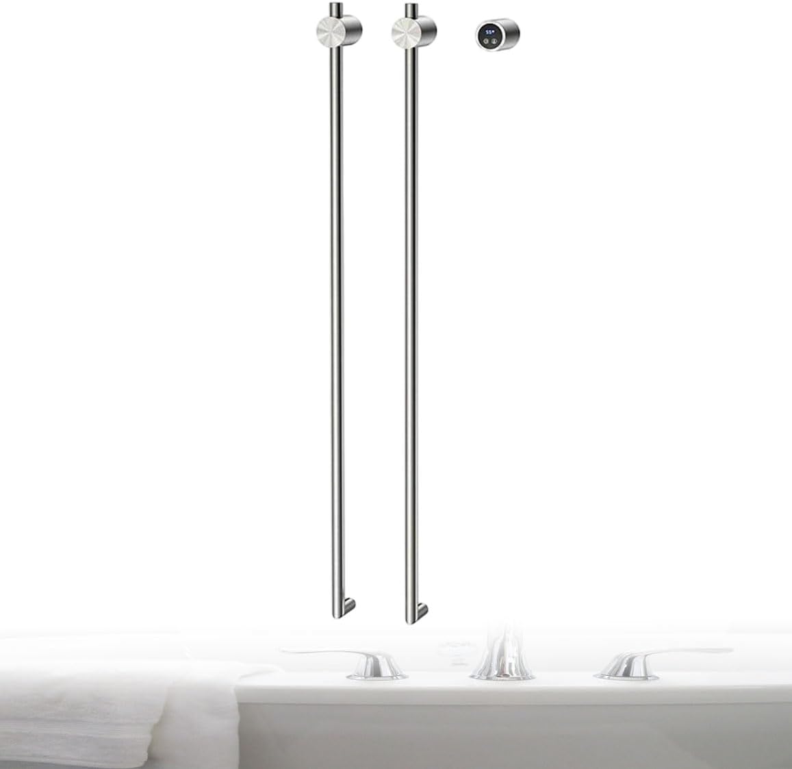 Bathroom Vertical Heated Towel Rail,Towel Warmer with Timer and Temperature Control,304 Stainless Steel Electric Drying Rack Wall Mounted,Drilling Installation,Brushed