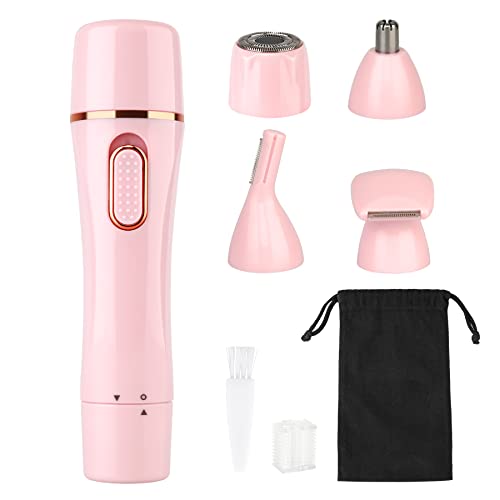 Trimmer Women, 4 in 1 Electric Razor for Women, Facial Shavers for Women, Portable Travel Womens Electric Razor for Face Beard Eyebrow Leg Arm Bikini Armpit Pubic Hair, Pink